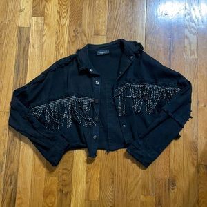 NWT black fringe cropped jacket